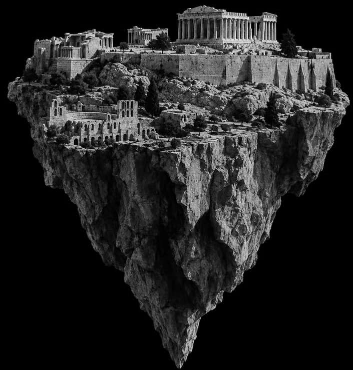 The Acropolis on a floating island of rock